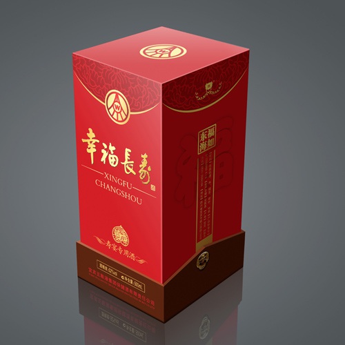 饮品包装设计-幸福长寿白酒包装设计|成都白酒寿宴专用酒酒盒酒瓶酒标瓶型瓶盖包装盒设计效果图